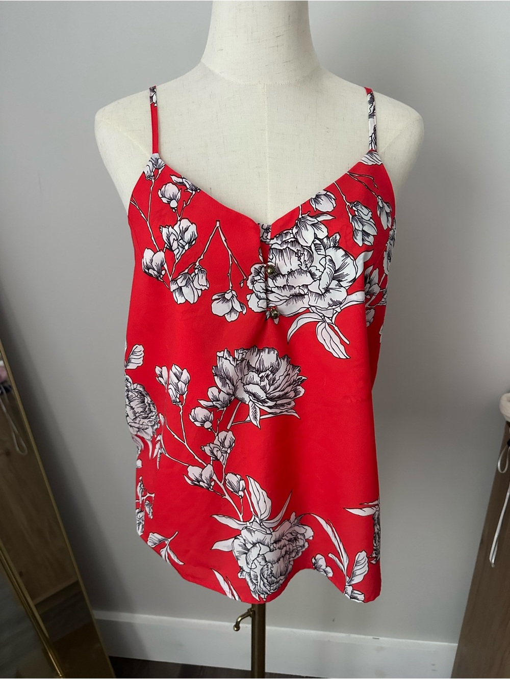 Yumi Kim Red Floral V-Neck Silk Cami-S